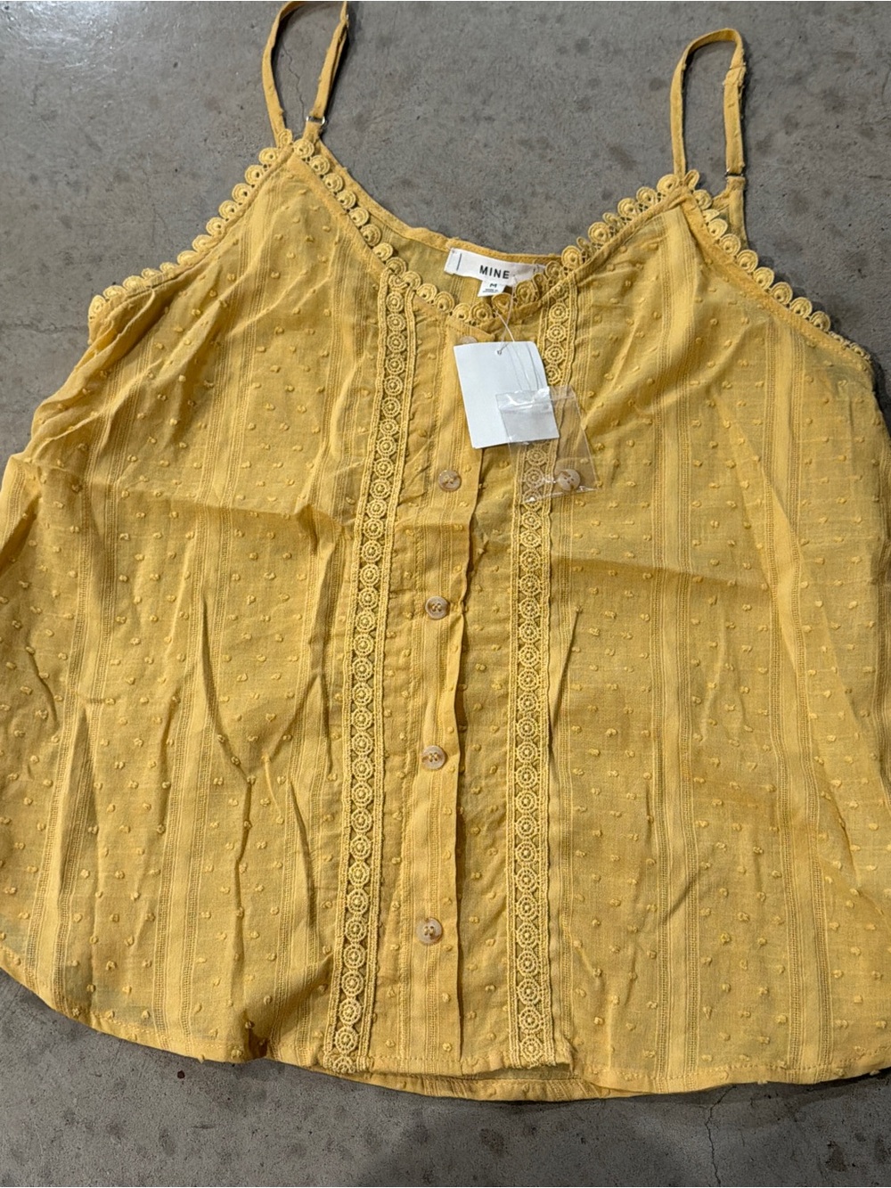MINE Yellow Lace-Trim Button-Front Cami Top